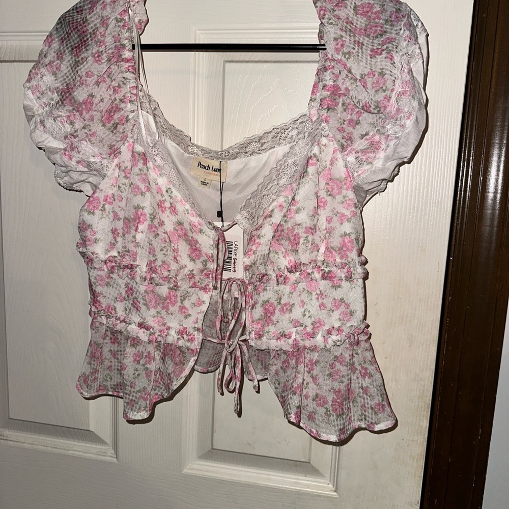 Peach Love California Pink Floral Blouse